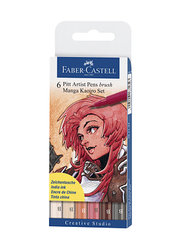 Set 6 lápices de colores Pitt Artist Pens Brush Manga Kaoiro Faber-Castell. Marcadores para pintar y dibujar.