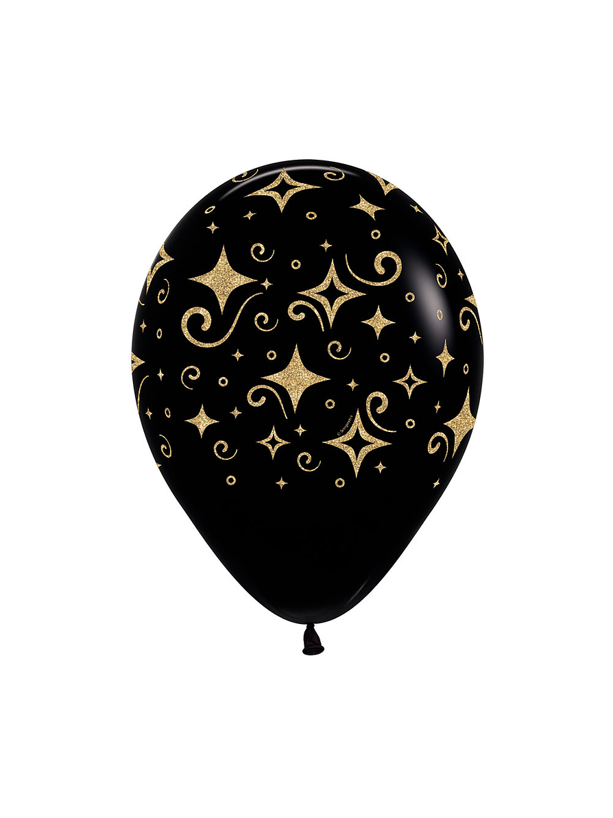 Globos R-12 Infinity Diamante Escarcha Dorado Fashion Negro X 12 Unidades 1