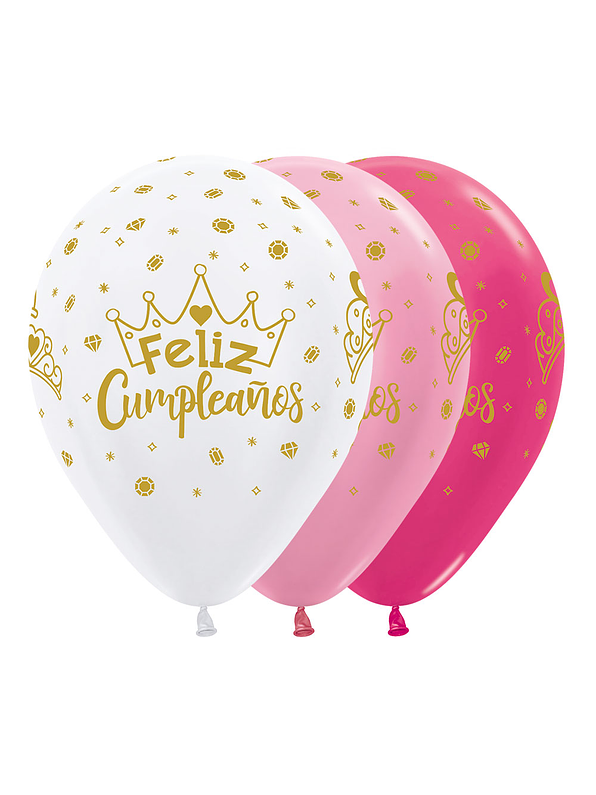 Globos R-12 Infinity Feliz Cumpleaños Coronas Surtido X 12 Unidades 1