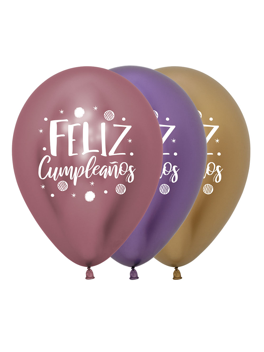 Globos R-12 Reflex 2 Caras Impreso Feliz Cumpleaños Fiesta Destellos Surtido X 12 Unidades 1