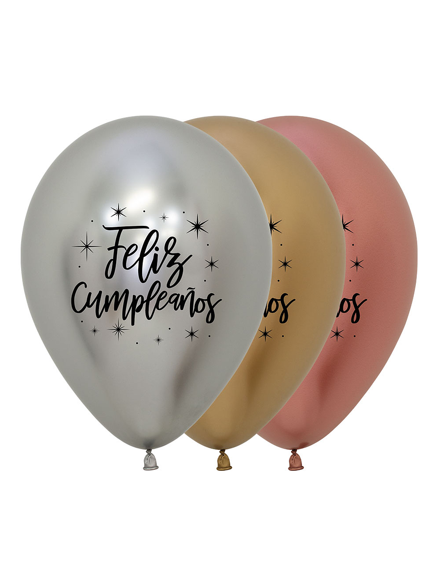 Globos R-12 Impreso 2 Caras Tinta Negra Feliz Cumpleaños Radiante Reflex Surtido X 12 1