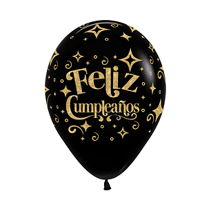 Globos R-12 Infinity Escarcha Fcumpleaños Dorado Fashion Negro X 12 Unidades