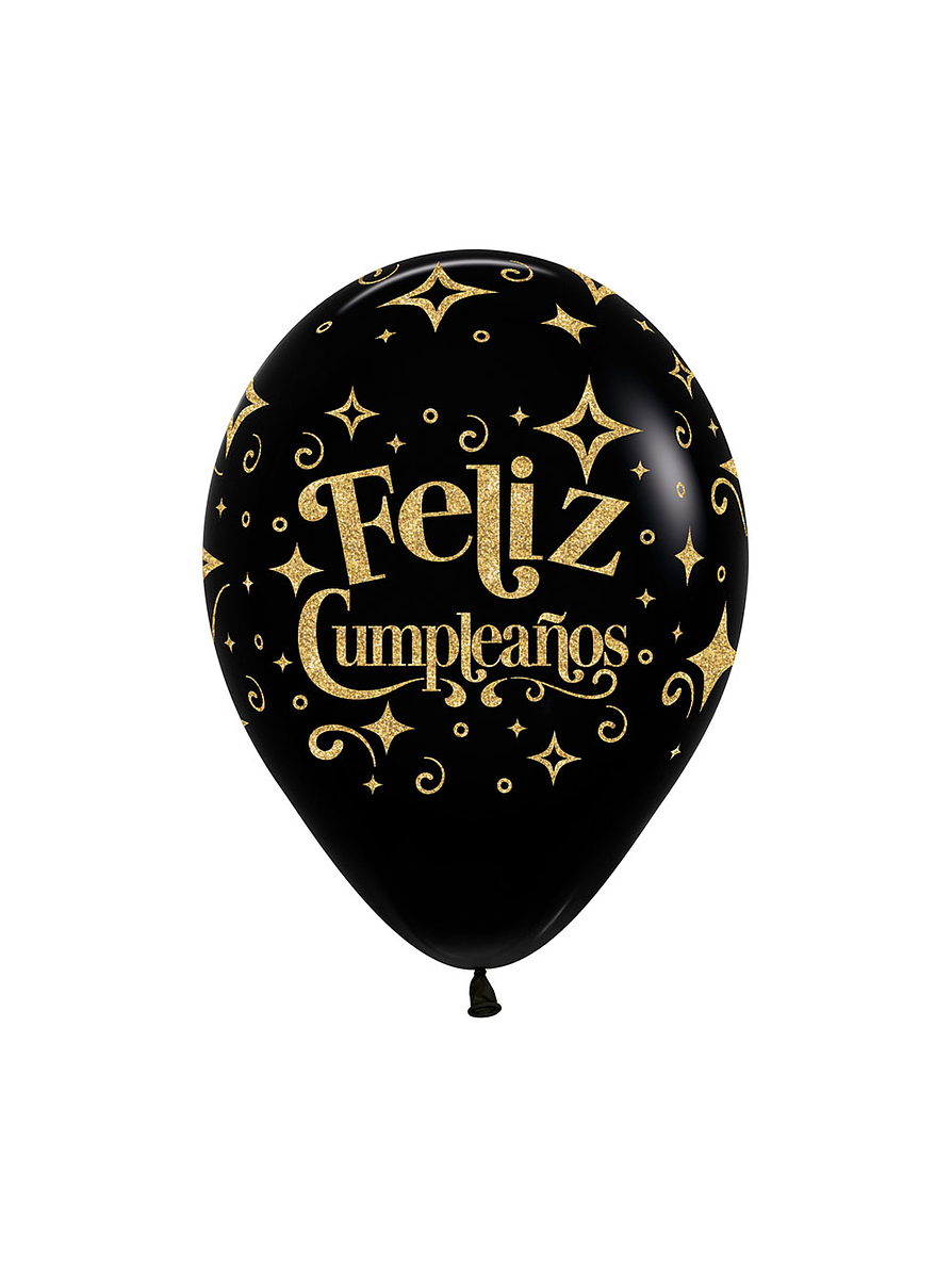 Globos R-12 Infinity Escarcha Fcumpleaños Dorado Fashion Negro X 12 Unidades 1