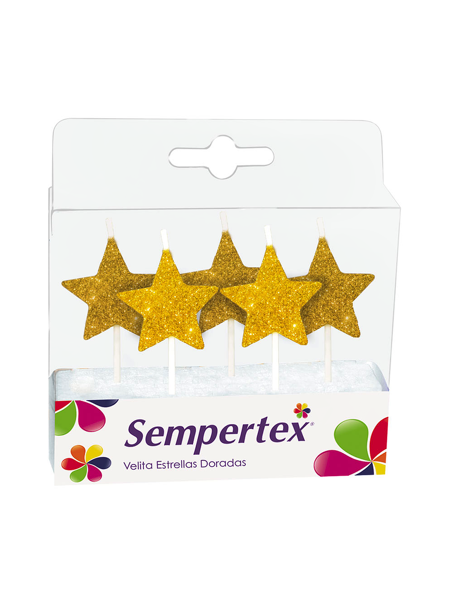 Velitas Figuras Estrellas Escarchadas Doradas x 5 Unidades 1