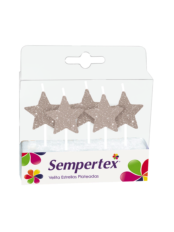 Velitas Figuras Estrellas Escarchadas Plateadas x 5 Unidades 1