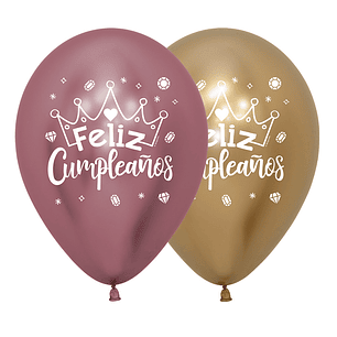 Globos 12-Reflex Impreso 2 Caras -FCumpleaños -Coronas-x 12