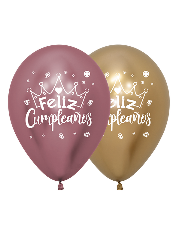 Globos 12-Reflex Impreso 2 Caras -FCumpleaños -Coronas-x 12 1