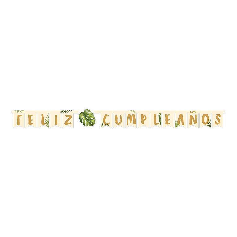 Cartel Letras Met Hojas Tropicales Feliz Cumpleaños x 1 Unidad