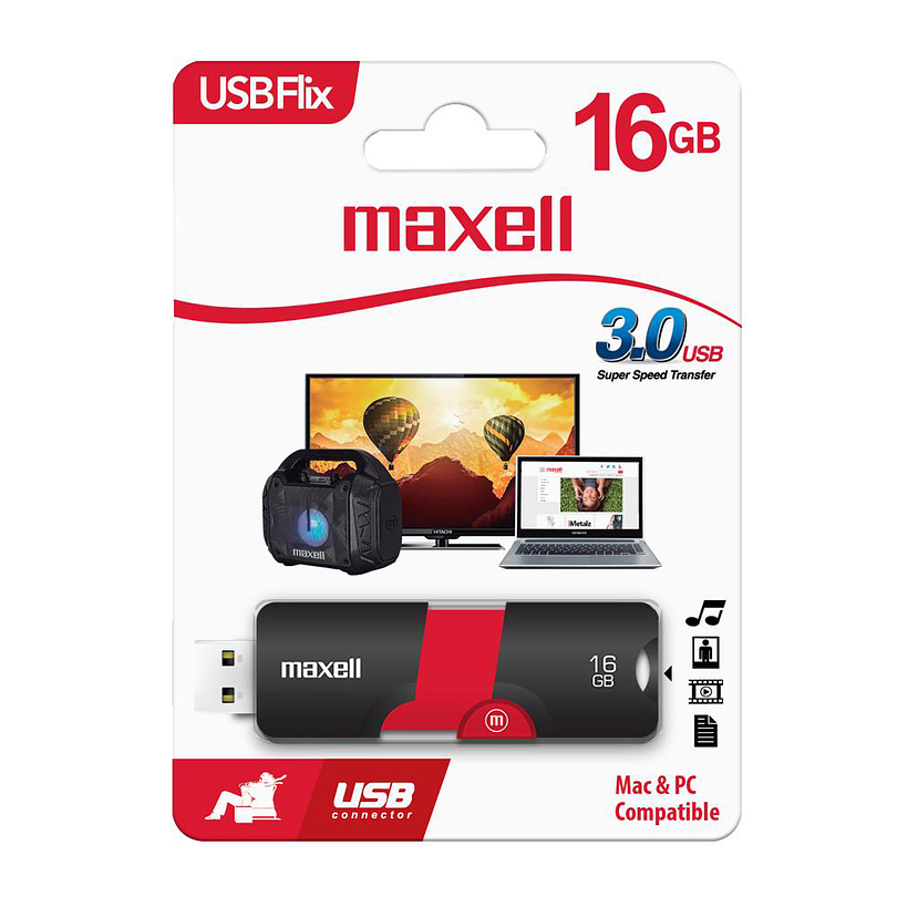 Maxell Memoria USB Flix 2.0 De 16Gb Negro/Rojo 2