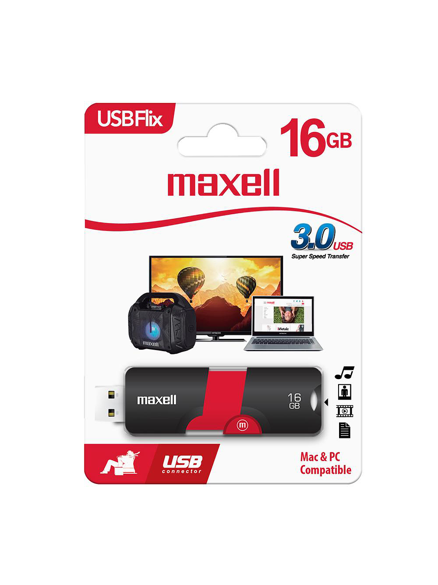 Maxell Memoria USB Flix 2.0 De 16Gb Negro/Rojo 2