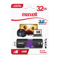 Maxell Memoria USB Flix 2.0 De 32Gb Negro/Morado