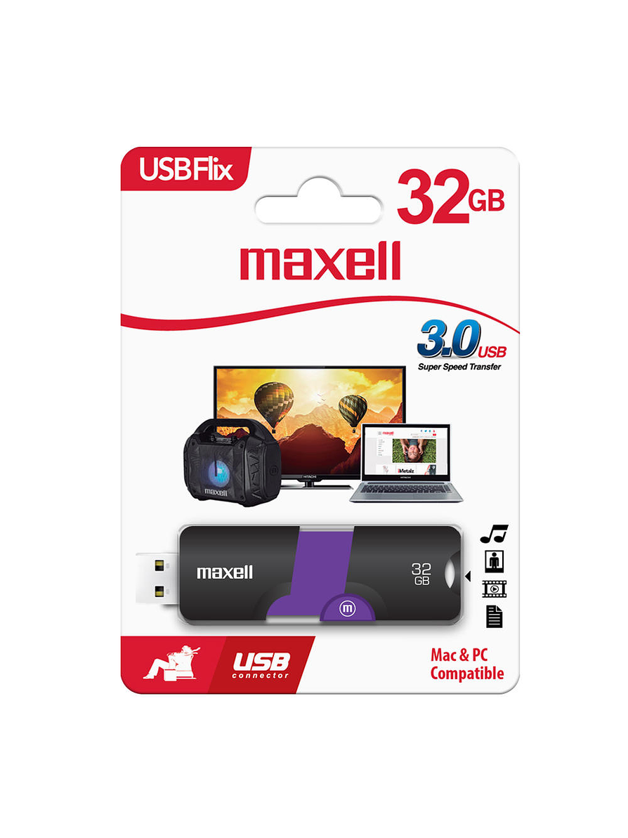 Maxell Memoria USB Flix 2.0 De 32Gb Negro/Morado 2
