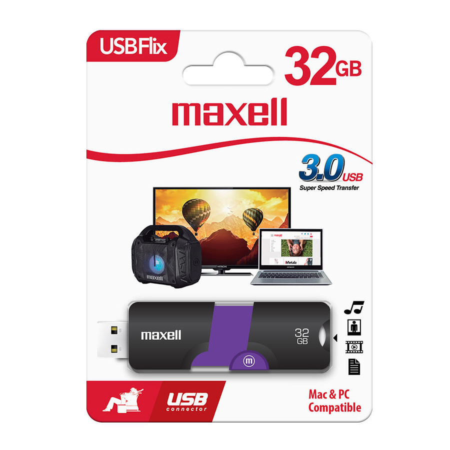 Maxell Memoria USB Flix 2.0 De 32Gb Negro/Morado 2