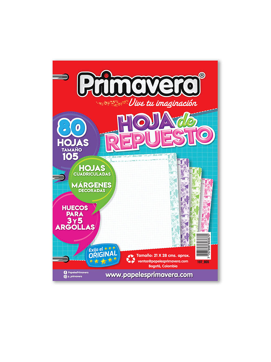 Hoja Repuesto Decorada 105 Cuadros Primavera 1