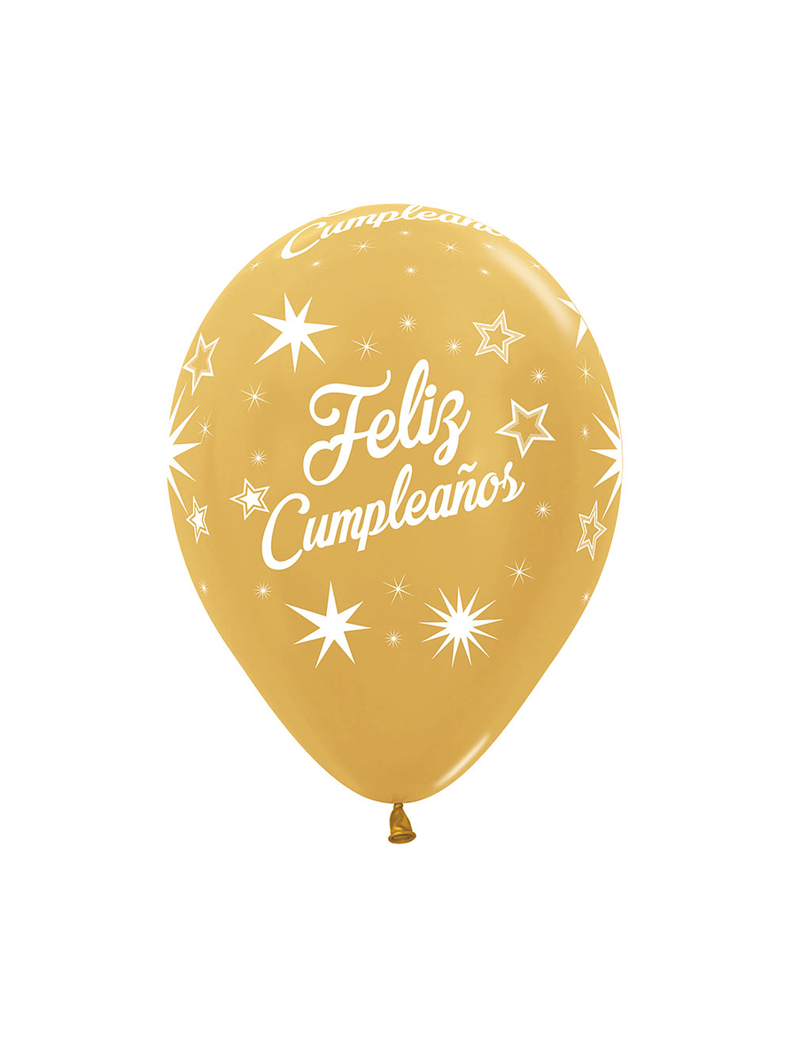 Globo R-12 Infinity Feliz Cumpleaños Destellos Metal Dorado x 12 1