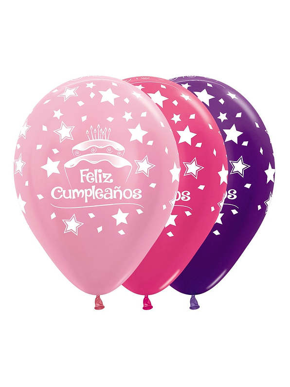 Globo R-12 Infinity Feliz Cumpleaños Torta Niñas Surtido x 12 1