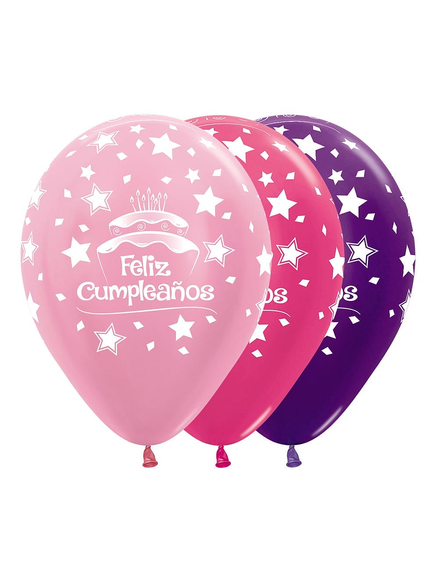 Globo R-12 Infinity Feliz Cumpleaños Torta Niñas Surtido x 12 1