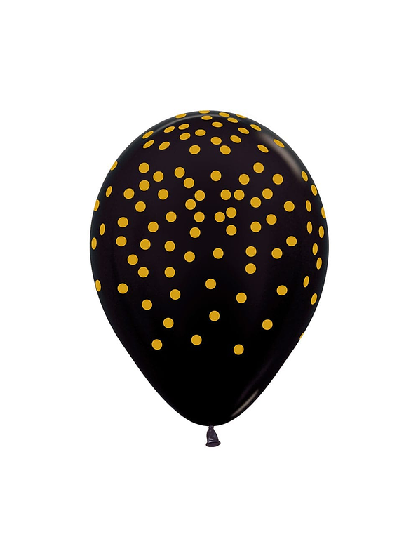 Globo R-12-Infinity Confetti Dorada Metal Negro x 12 1