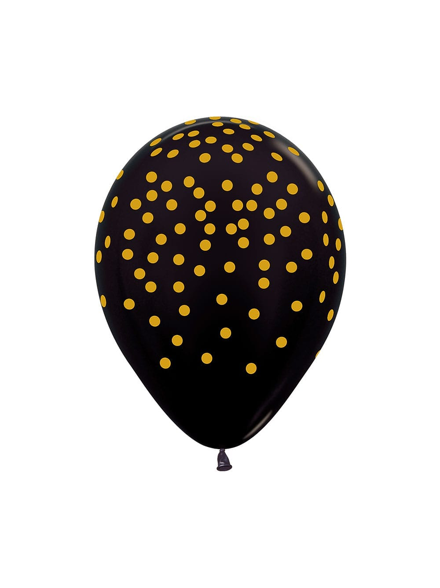 Globo R-12-Infinity Confetti Dorada Metal Negro x 12 1