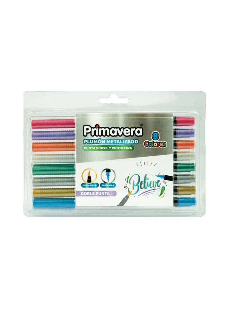 Marcadores Primavera Punta Pincel Metálico Doble Punta x 8 1