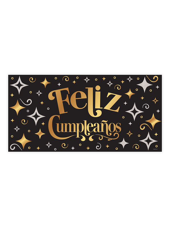 Cartel Plástico Feliz Cumpleaños Dorado Negro  1