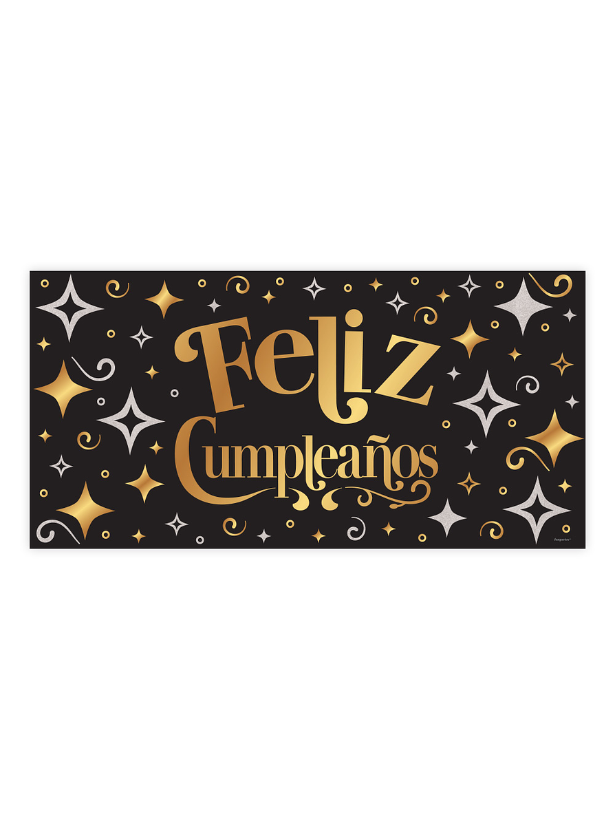 Cartel Plástico Feliz Cumpleaños Dorado Negro  1