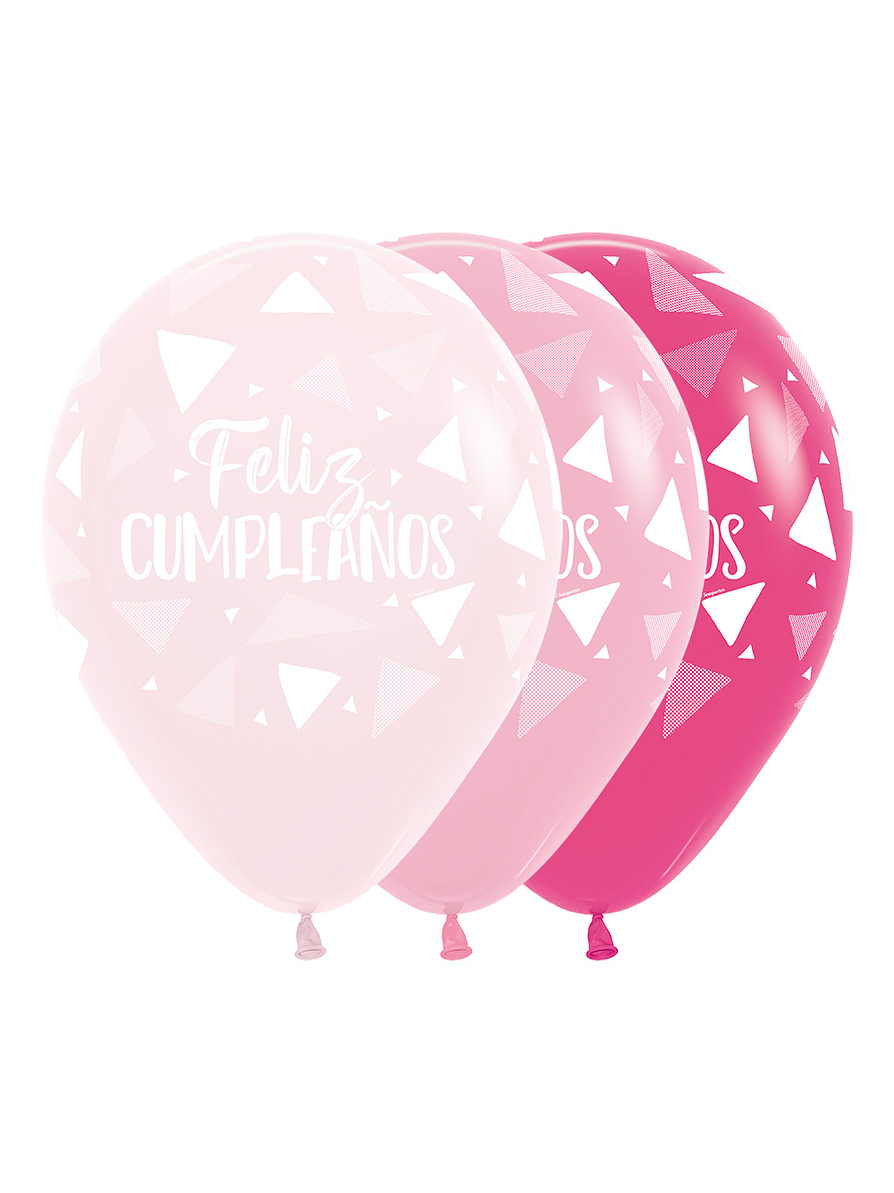 Globo R-12 Infinity Feliz Cumpleaños Triángulos Niña Surtido X 12 Unidades 1