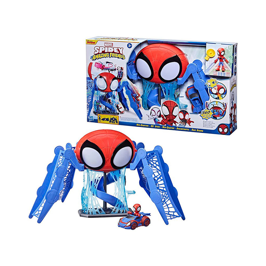 Marvel Spiderman Web-Quarters Playset Con Luces Sonidos Vehículo 1