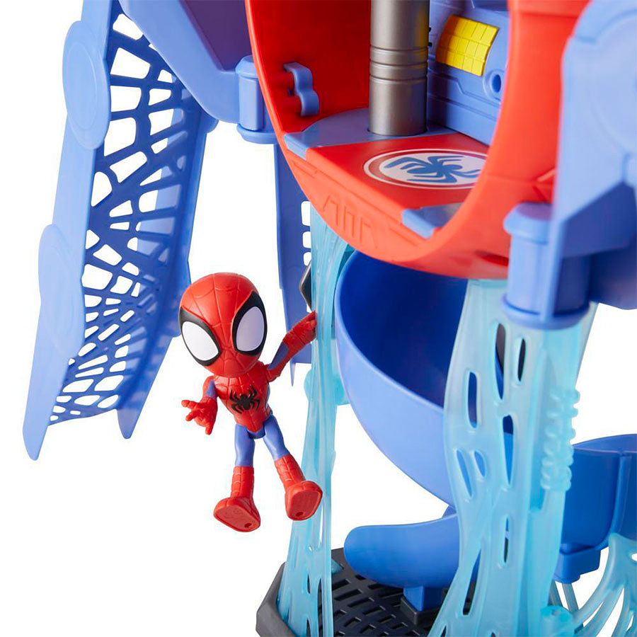 Marvel Spiderman Web-Quarters Playset Con Luces Sonidos Vehículo 4