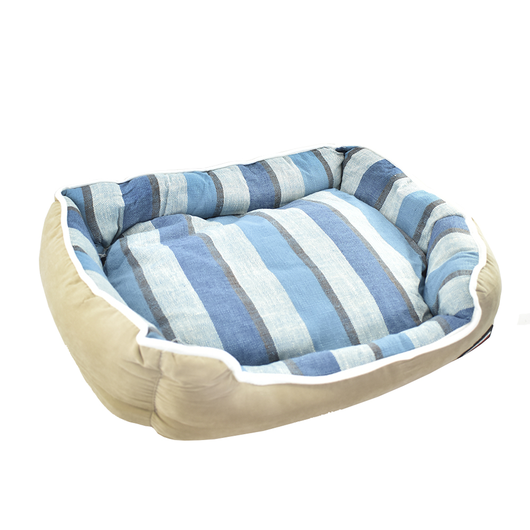 Cama Para Mascota Beige Con Rayas Azul/Colores  2