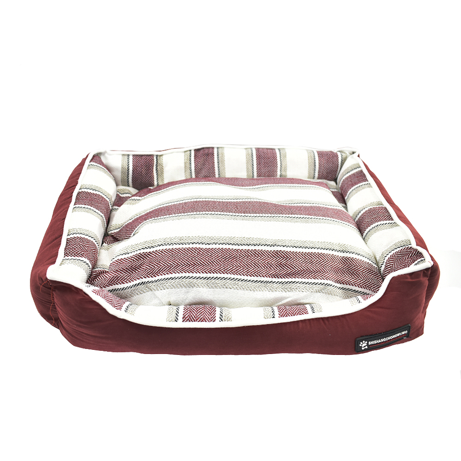 Cama Para Mascota Vinotinto Con Rayas Blancas/Colores 1