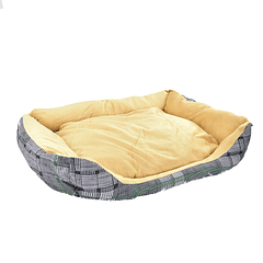 Cama Para Mascota Camuflado Cuadros Gris/Verde