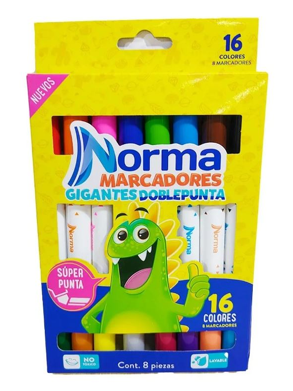 Marcadores Doble Punta Gigantes Norma x 8 Unidades 1