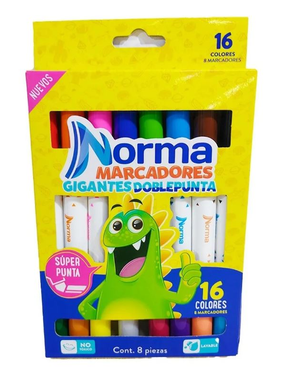Marcadores Doble Punta Gigantes Norma x 8 Unidades 1
