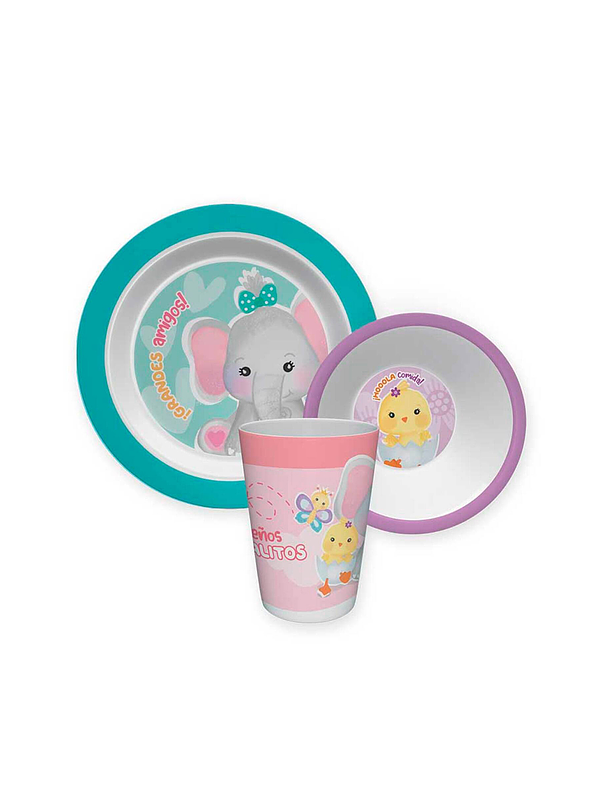 Set Vajilla Melamina X 3 Piezas Animalitos  2