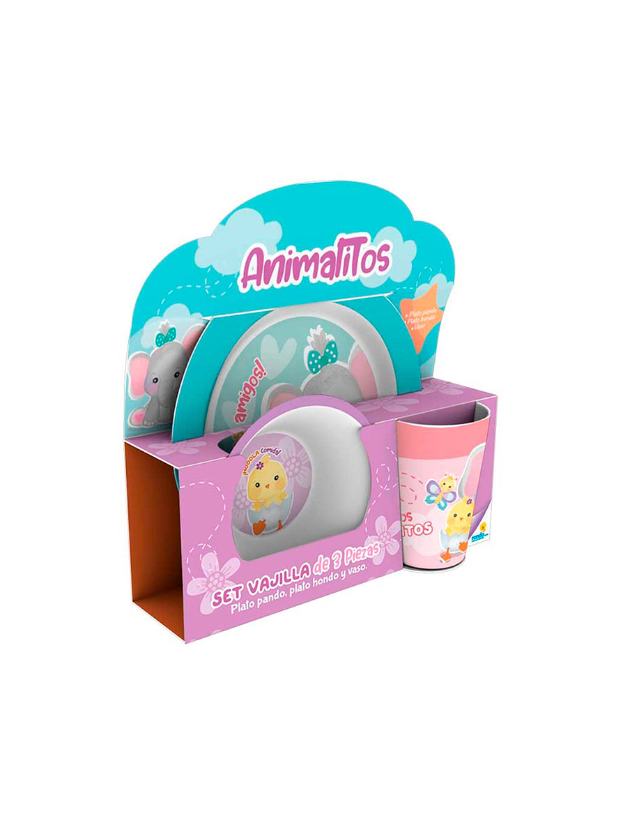 Set Vajilla Melamina X 3 Piezas Animalitos  1