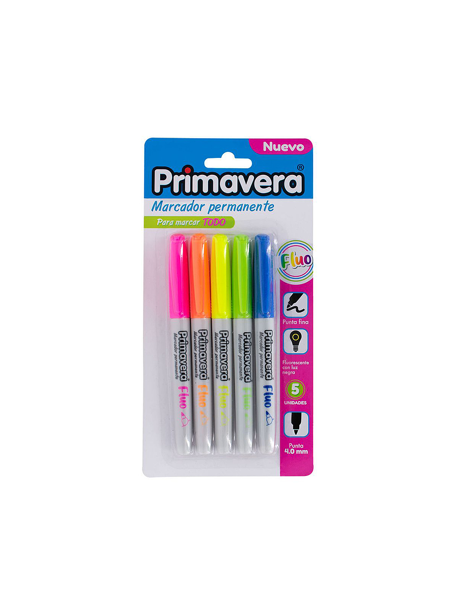 Marcador Permanente Primavera Fluorescente X 5 Unidades 1