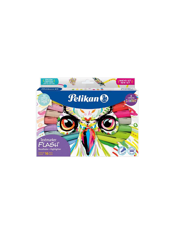 Resaltador Textmarker Pelikan Flash Búho Caja X 16 Colores 1