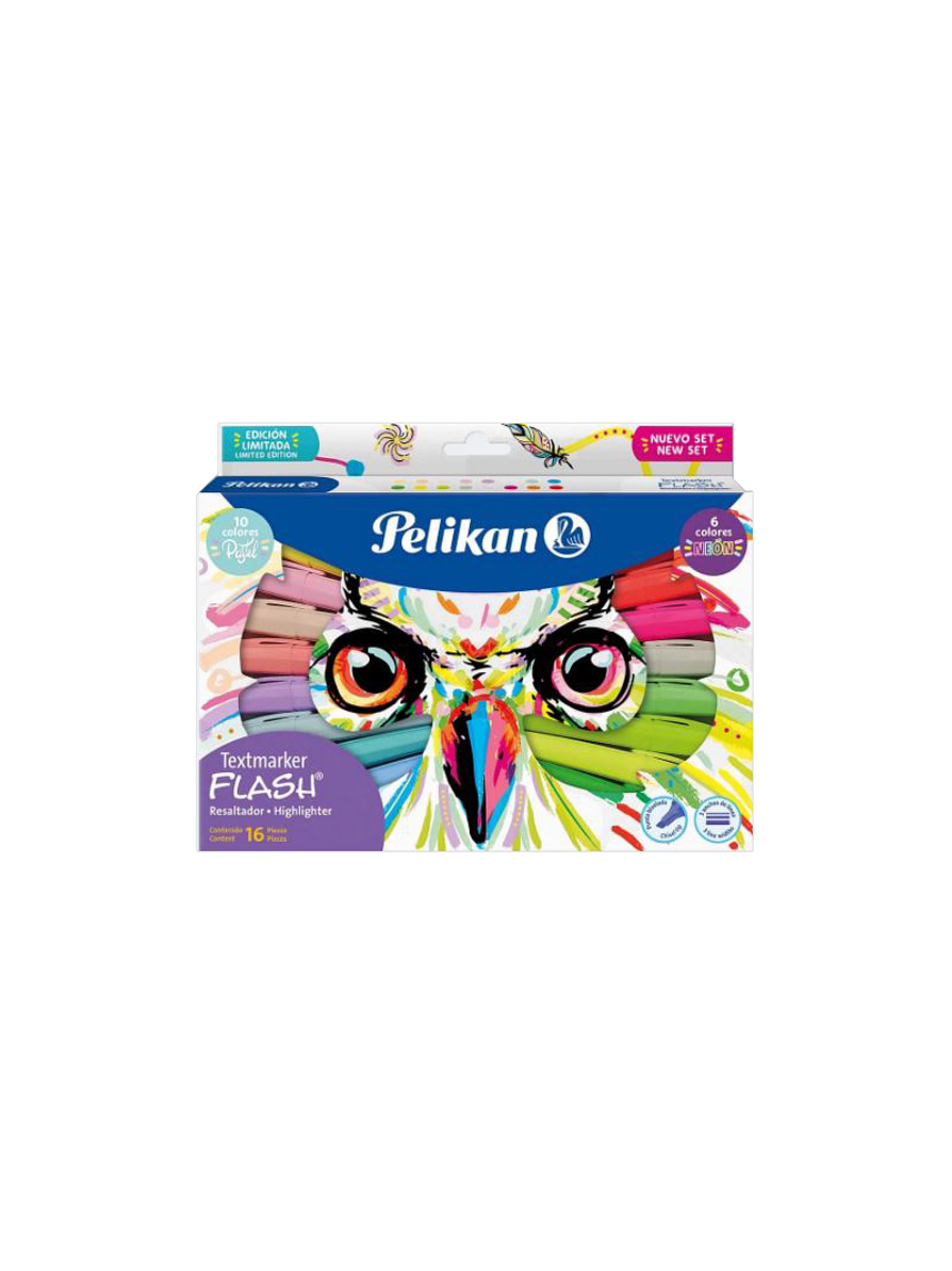 Resaltador Textmarker Pelikan Flash Búho Caja X 16 Colores 1