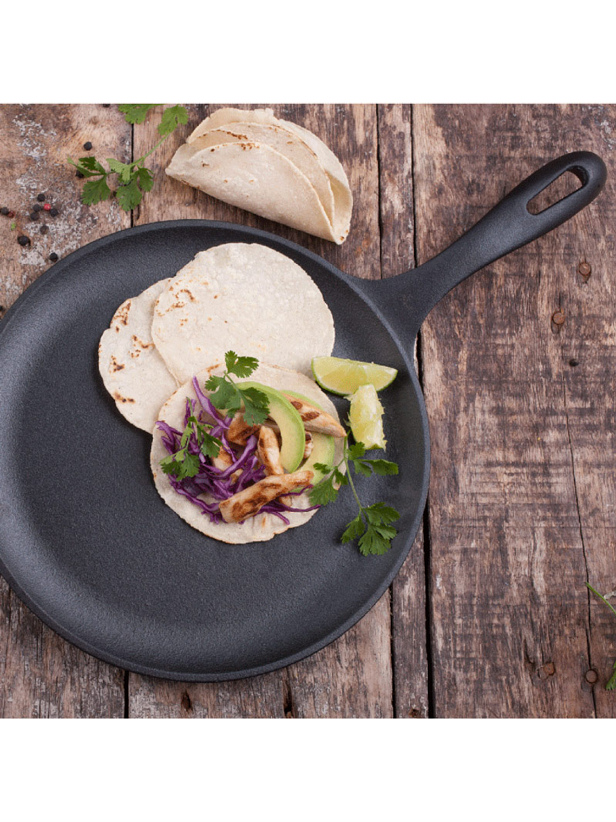 Plancha Redonda De Hierro Fundido Negro Mate 26,6 Cm  2