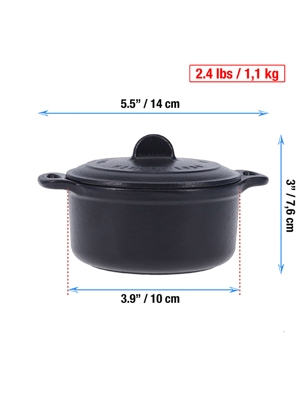 Olla Mini Cocotte 0.22 QT Esmaltada Negro 0,2 Litros  6