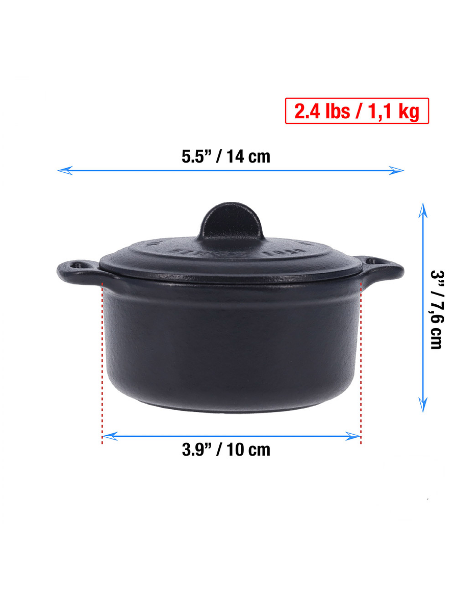 Olla Mini Cocotte 0.22 QT Esmaltada Negro 0,2 Litros  6
