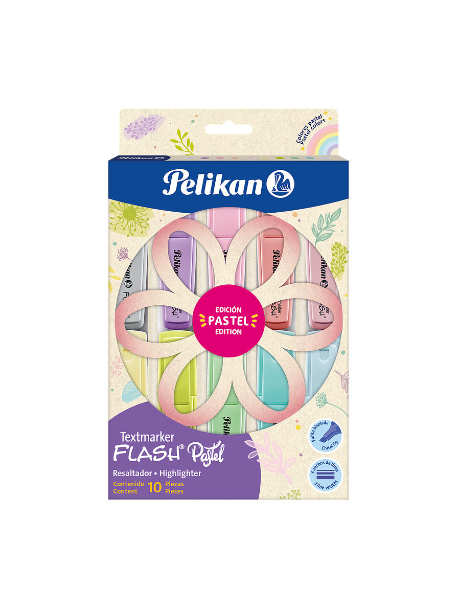Resaltador Flash Pelikan Pastel Pétalos x 10 Unidades  1