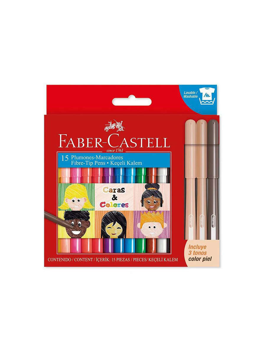 Plumones Faber-Castell 12 + 3 Fiesta Caras Y Colores  1