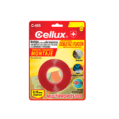 Cinta Doble Faz Poliéster Rojo 12 mm X 8 mts Cellux