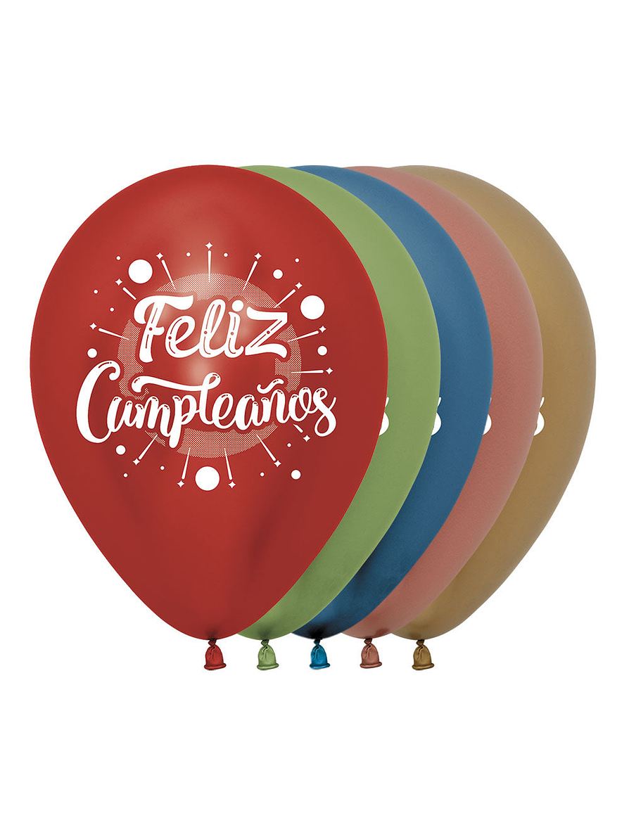 Globo R-12 Reflex Surtido Impreso Feliz Cumpleaños X 12 Unidades 1