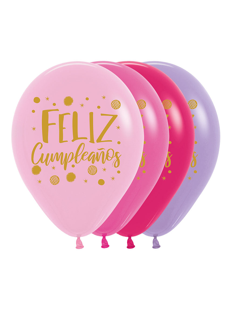 Globo R-12 Impreso Feliz Cumpleaños Destellos Fashion X 12 Unidades 1
