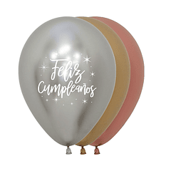 Globo R-5 Impreso Feliz Cumpleaños Radiante Reflex X 12 Unidades