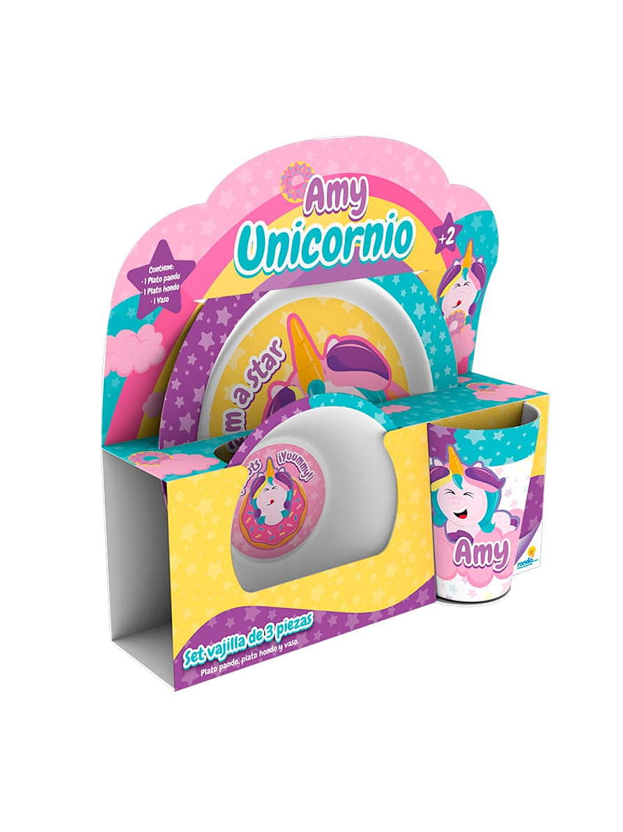 Set Vajilla Melamina X 3 Piezas Unicornio 1