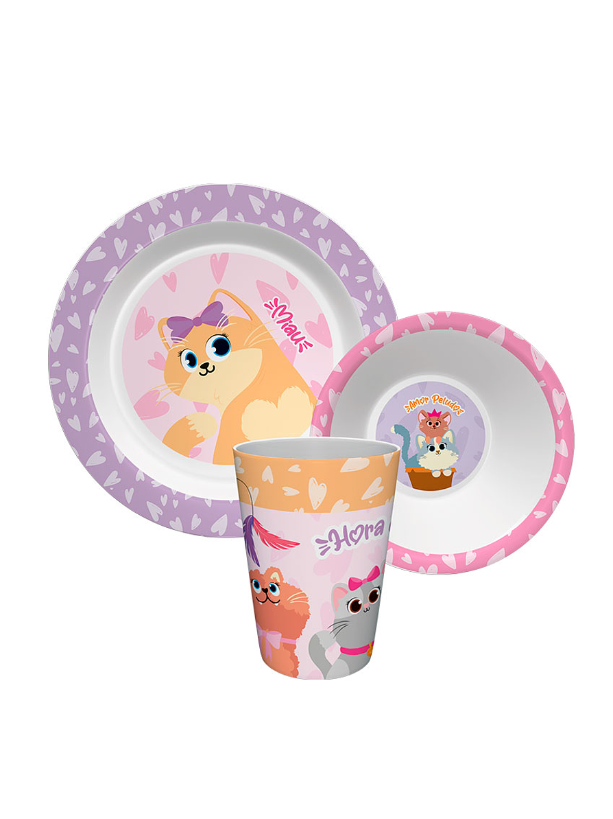 Set Vajilla Melamina X 3 Piezas Gatitos 2